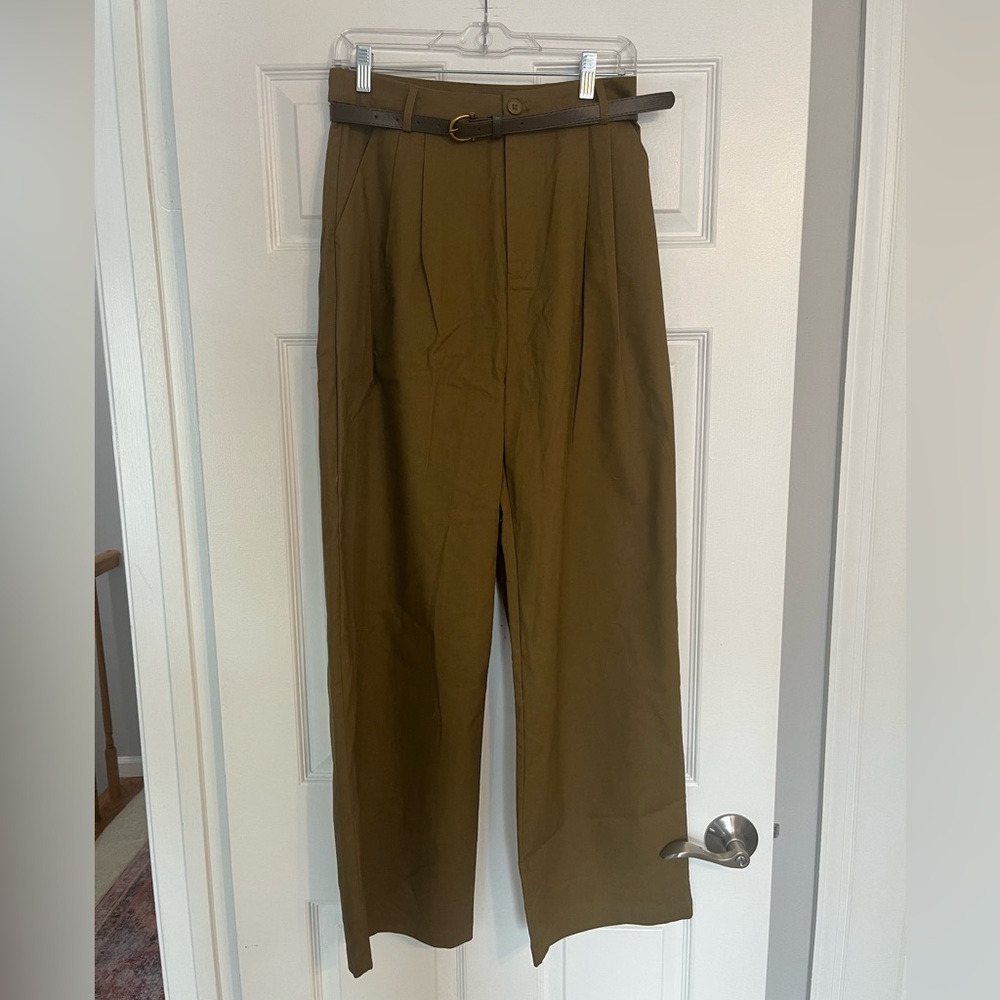 Olive Green High-Waisted Pants